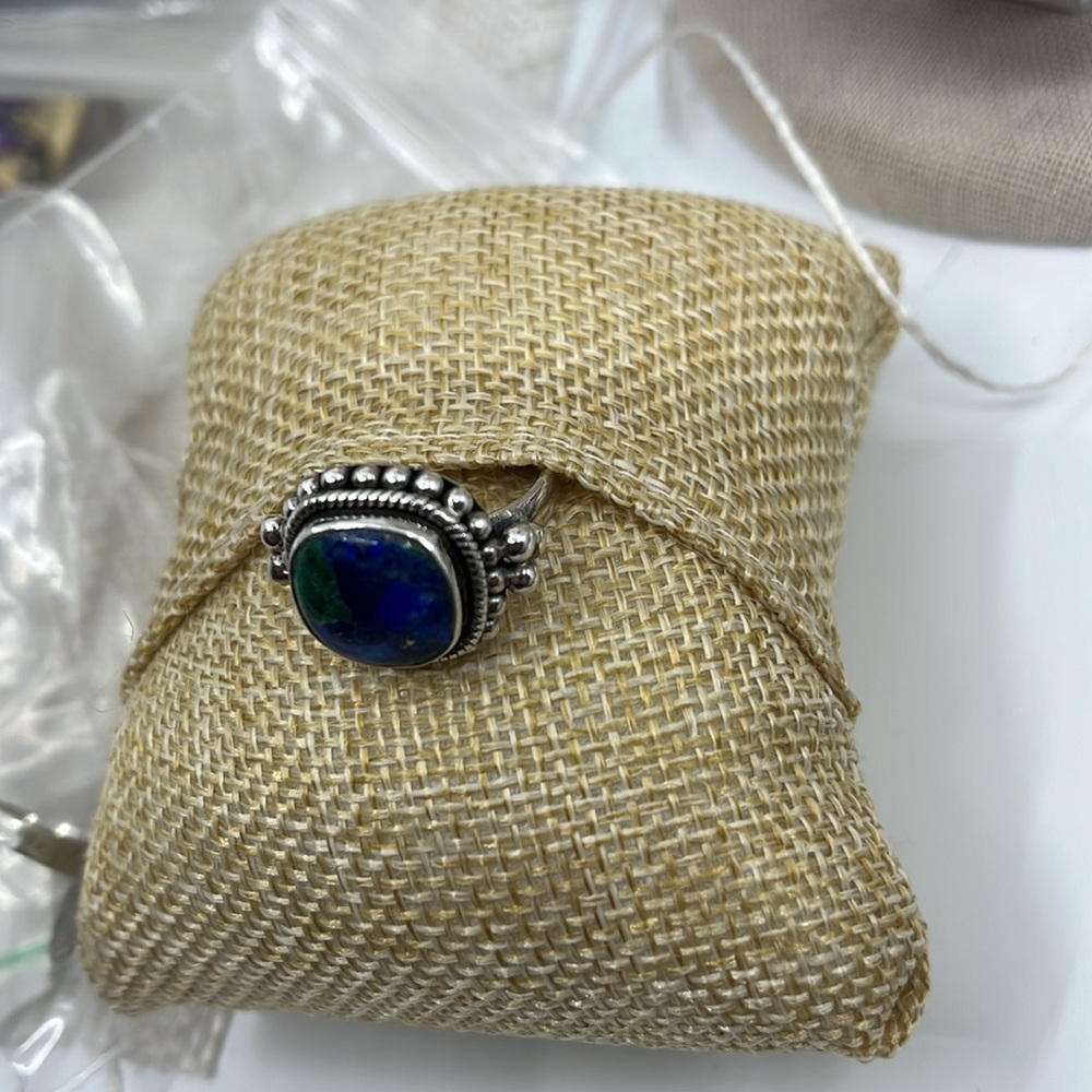 💎 Vintage 925 Silver Azurite-Malachite Ring - Size 7 - Picture 12 of 15